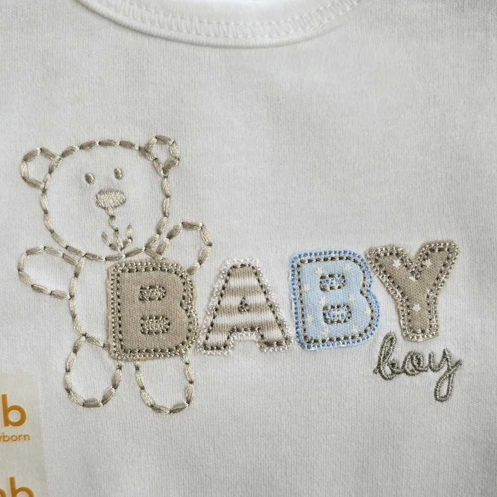 NWT 3-6M Baby BOY 2p PANTS SET Cute TEDDY BEAR Blue & Tan Cotton (Q1)